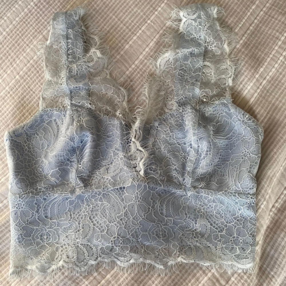 Topshop blue lace plunge neck tank top